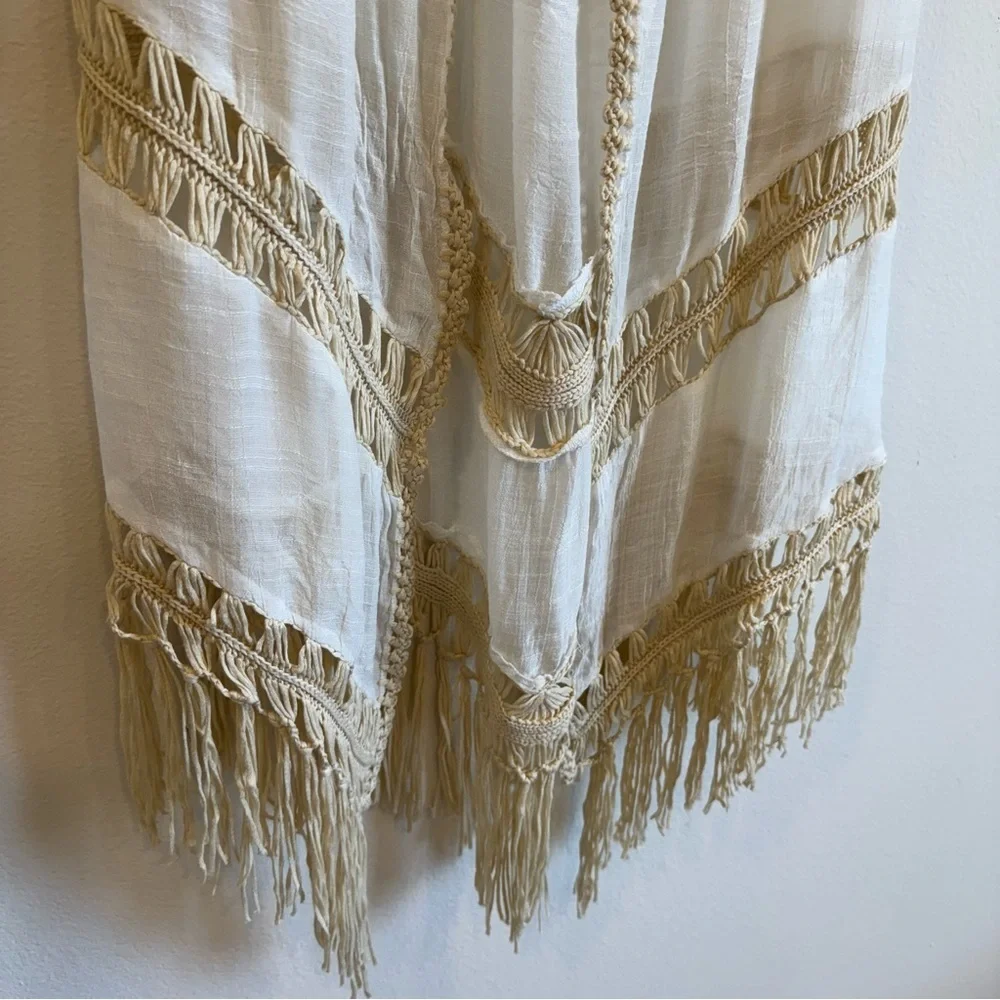 Dreamers Boho Crochet Fringe Longline Duster Cardigan Kimono Festival Beach M - Picture 3 of 8